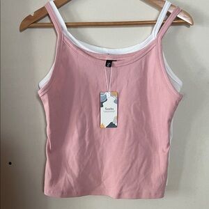 Pink Ribbed Double-Layer Camisole